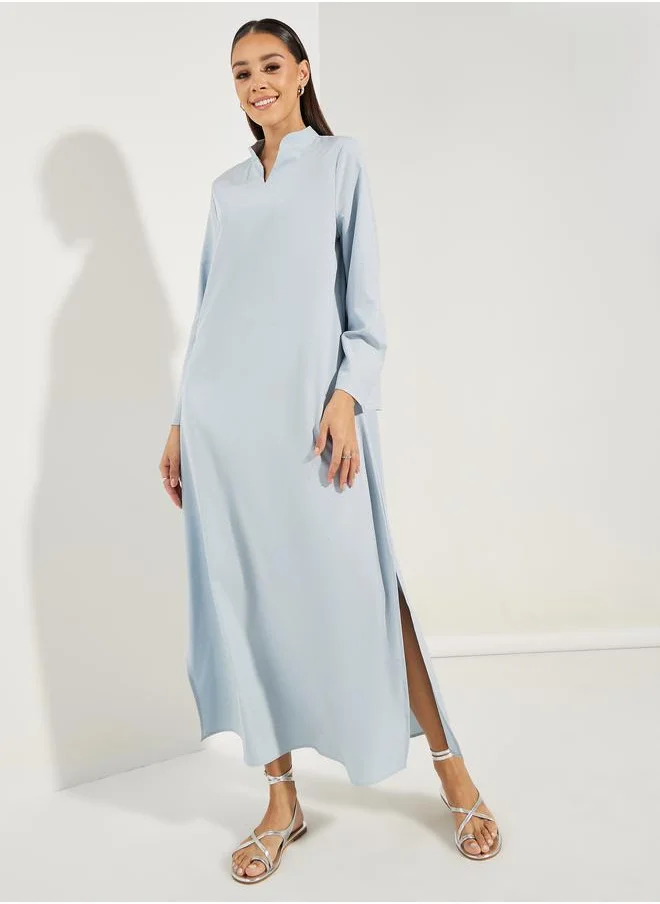 Styli Spot Textured Collared Jalabiya