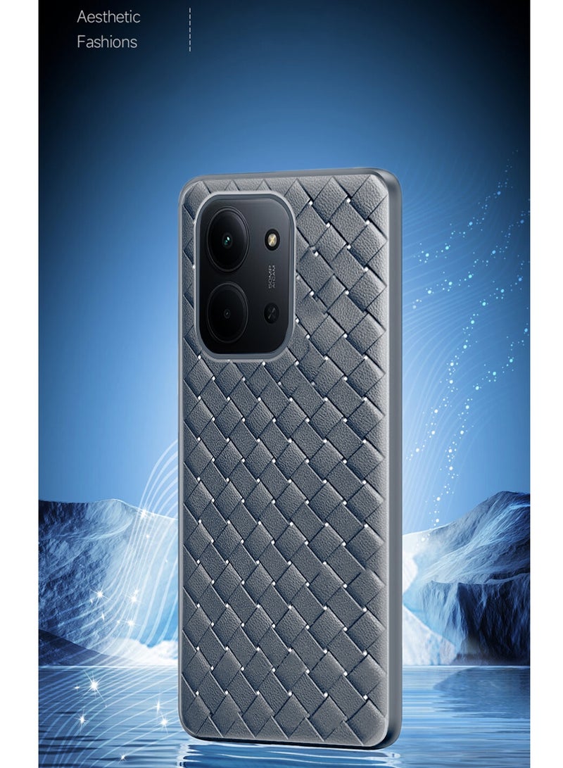Wtech Xiaomi Redmi 15C 4G/5G 2025 Woven With Leather Feel Soft Silicone Back Case Cover (MCCPSN) - Grey - Image 4