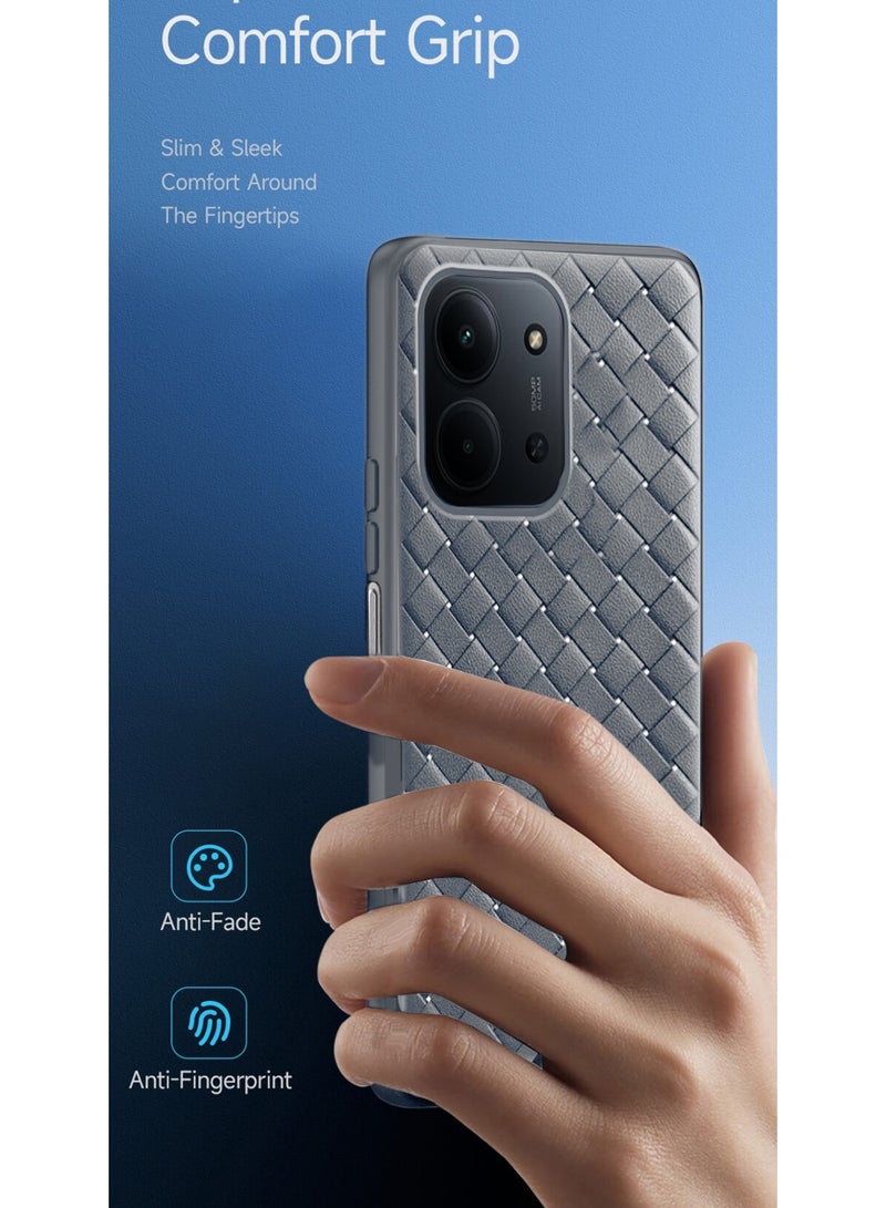 Wtech Xiaomi Redmi 15C 4G/5G 2025 Woven With Leather Feel Soft Silicone Back Case Cover (MCCPSN) - Grey - Image 2