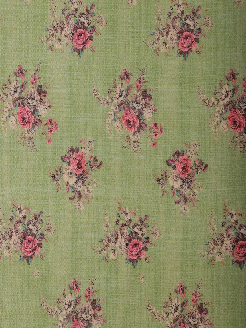 AKS  Olive Vintage Rose Print Fabric  | Best Price UAE