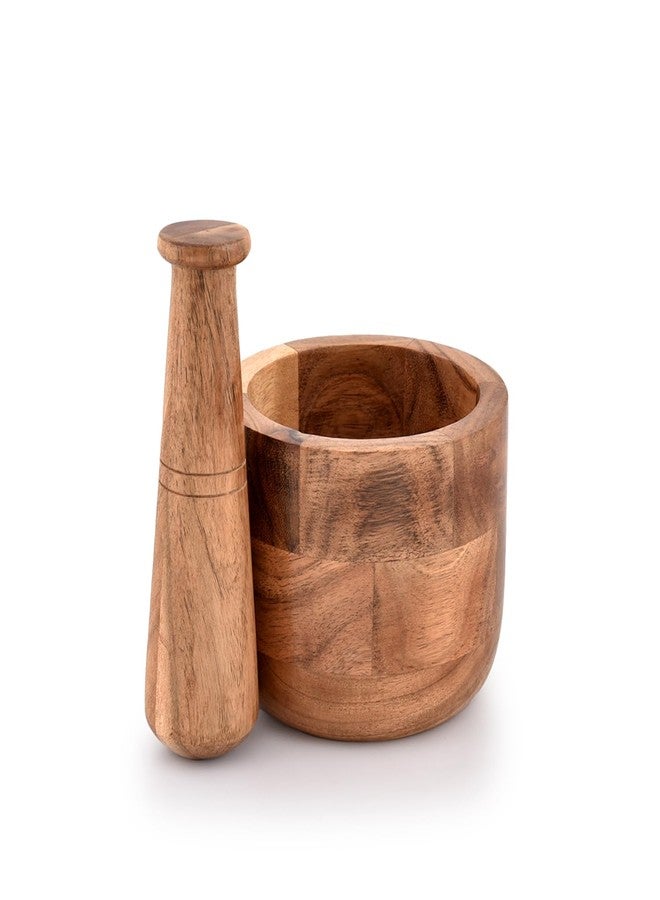 Samhita Handmade Acacia Wood Mortar and Pestle Perfect for Grinder for Herbs, Garlic, Walnut Spices & Kitchen Essentials Usage - Image 2