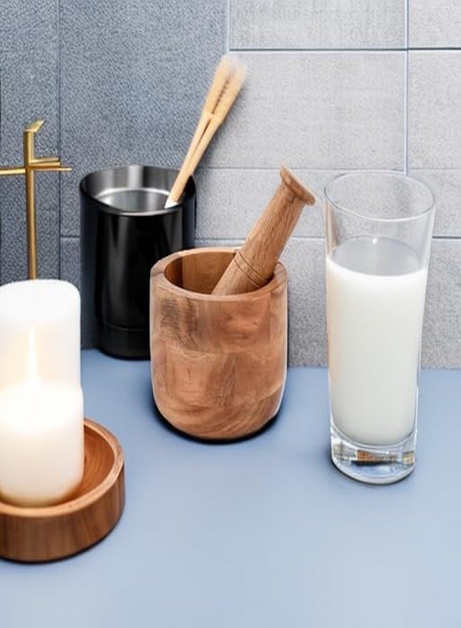 Samhita Handmade Acacia Wood Mortar and Pestle Perfect for Grinder for Herbs, Garlic, Walnut Spices & Kitchen Essentials Usage - Image 5