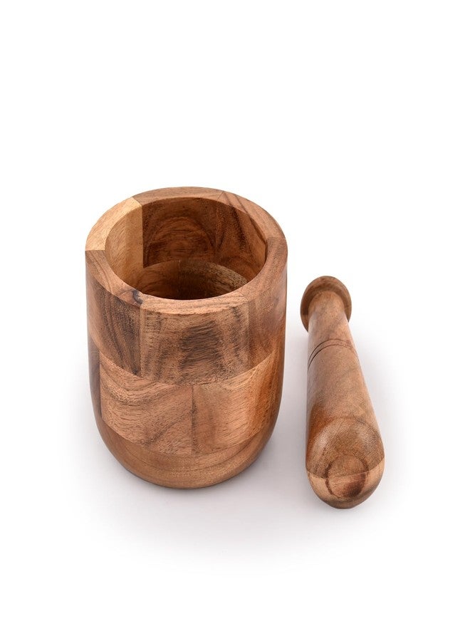 Samhita Handmade Acacia Wood Mortar and Pestle Perfect for Grinder for Herbs, Garlic, Walnut Spices & Kitchen Essentials Usage - Image 3