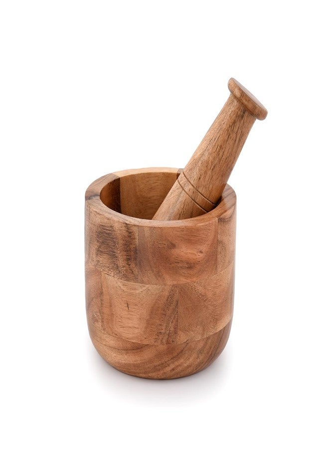 Samhita Handmade Acacia Wood Mortar and Pestle Perfect for Grinder for Herbs, Garlic, Walnut Spices & Kitchen Essentials Usage - Image 1