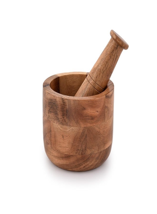 Samhita Handmade Acacia Wood Mortar and Pestle Perfect for Grinder for Herbs, Garlic, Walnut Spices & Kitchen Essentials Usage - Image 4