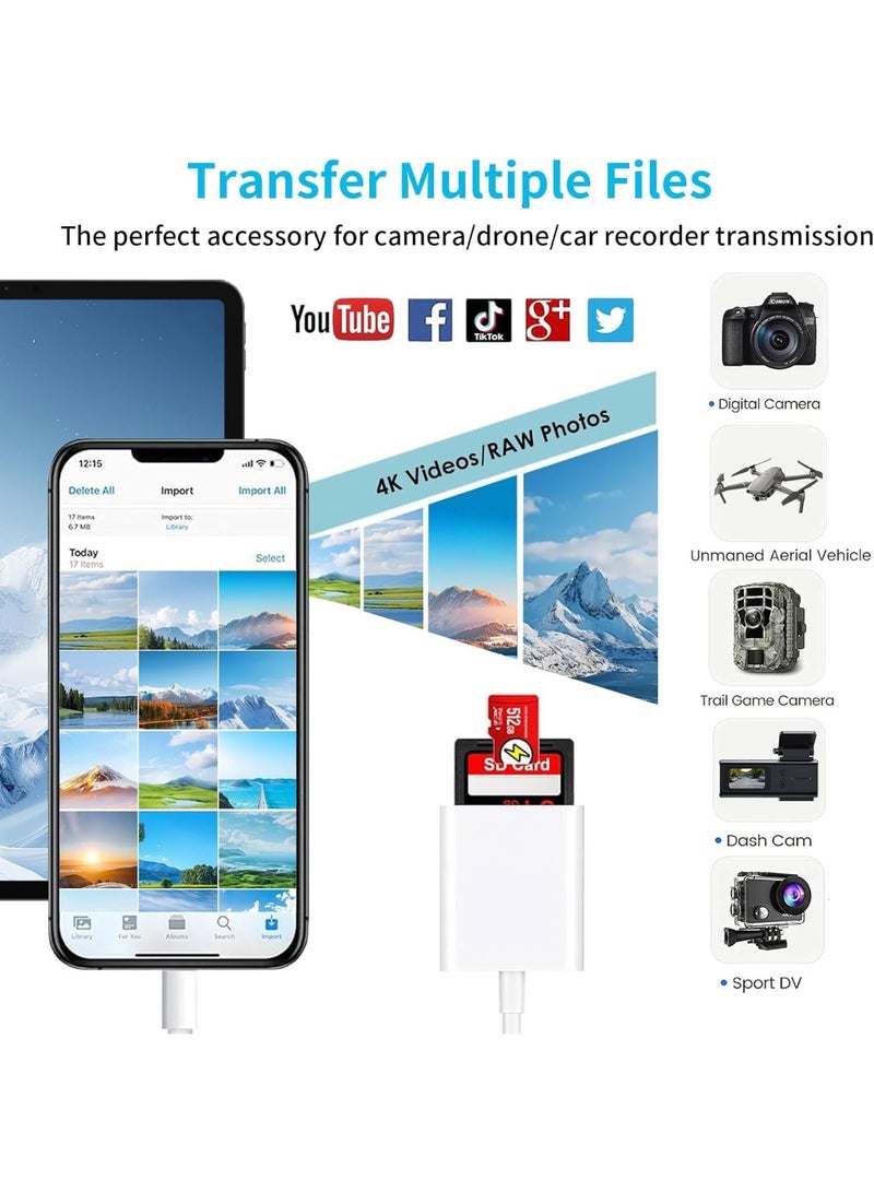 SD Card Reader for iPhone iPad, 2 IN 1 Dual Slot Memory Card Reader Adapter for iPhone Plug and Play Camera Card Viewer with SD & TF Card Slots for iPhone 14/13/12/11/8/7/6/Plus/Pro/Max/SE - Image 3