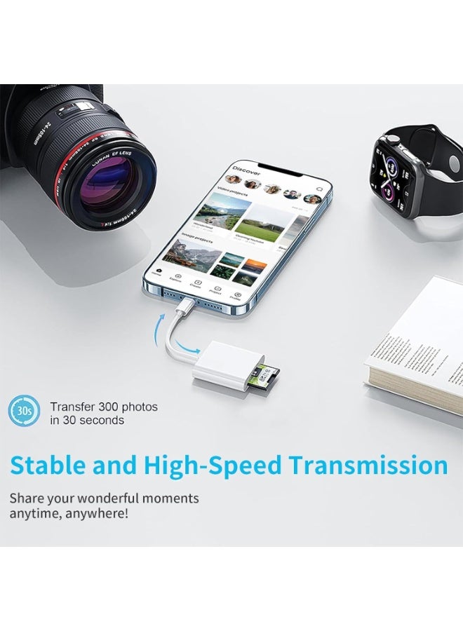 SD Card Reader for iPhone iPad, 2 IN 1 Dual Slot Memory Card Reader Adapter for iPhone Plug and Play Camera Card Viewer with SD & TF Card Slots for iPhone 14/13/12/11/8/7/6/Plus/Pro/Max/SE - Image 4