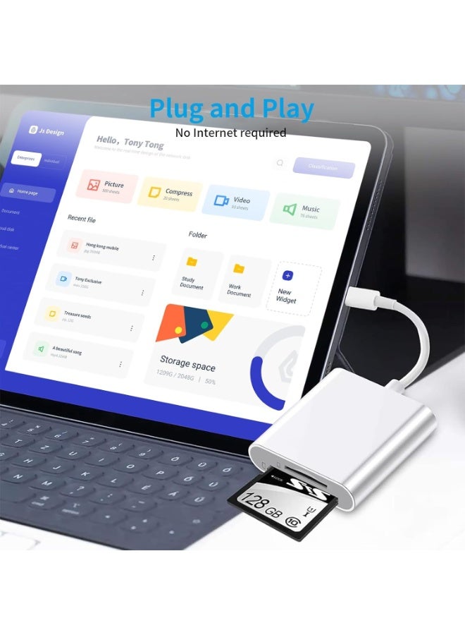 SD Card Reader for iPhone iPad, 2 IN 1 Dual Slot Memory Card Reader Adapter for iPhone Plug and Play Camera Card Viewer with SD & TF Card Slots for iPhone 14/13/12/11/8/7/6/Plus/Pro/Max/SE - Image 5