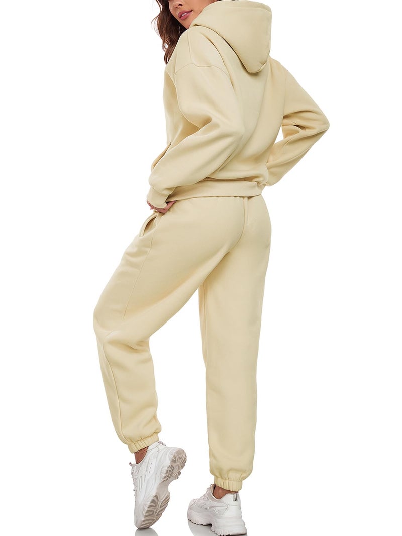 HOTIAN Womens Fleece 2 Piece Outfits Sweatsuit Pullover Sweatshirt Hoodie and Joggers Sweatpants Tracksuit Sets Apricot - Image 2