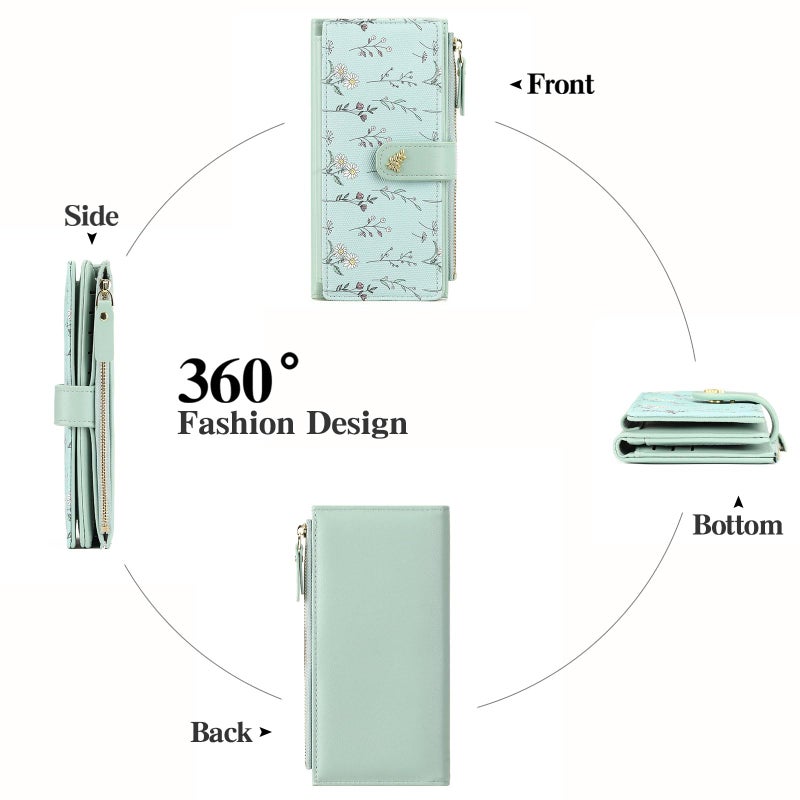 GAEKEAO Womens Wallet RFID Blocking Trifold Large Capacity Ladies Vegan Leather Wallet Floral Multi Card Holder Organizer - Image 4