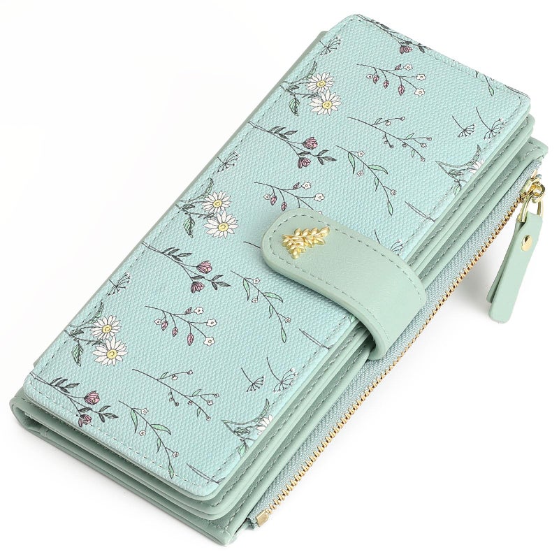GAEKEAO Womens Wallet RFID Blocking Trifold Large Capacity Ladies Vegan Leather Wallet Floral Multi Card Holder Organizer - Image 1