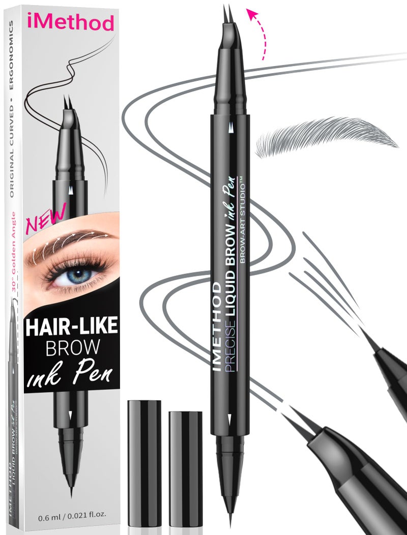 iMethod Curved Eyebrow Pen - Eyebrow Pencil, Brow Pencil 2-in-1 Dual-Ended Microblading Eyebrow Pen with Micro-Fork-Tip and Precise Brush-Tip Create Natural Hair-Like Brows, Last All-Day, Grey - Image 1
