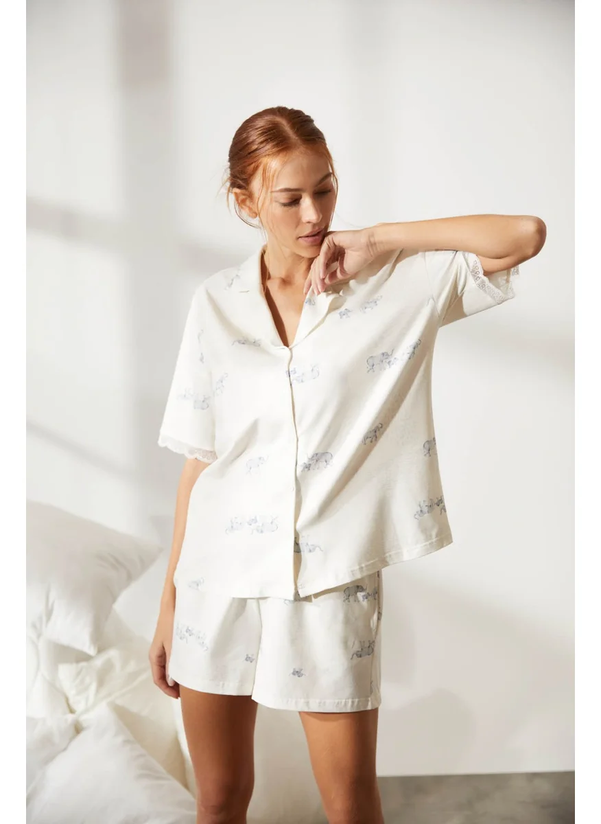 Hays Women's Cotton Shirt Collar Lace Detail Pajama Top