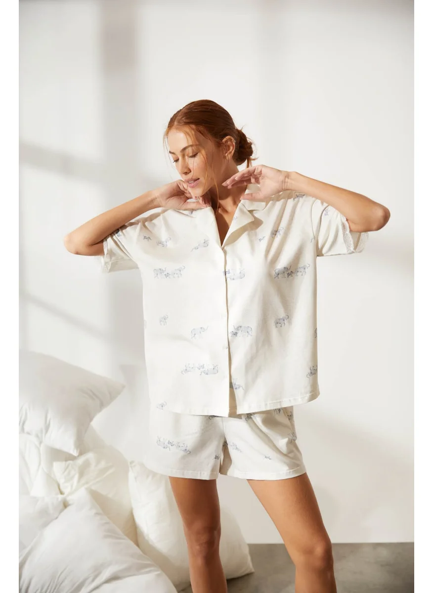 Hays Women's Cotton Shirt Collar Lace Detail Pajama Top