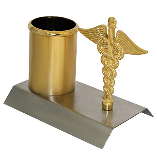 Presta Gifts Doctor Pen stand Stainless Steel Pen, Pencil Holder Stand Organizer with attached Doctor Symbol/Caduceus for Doctor's Office Desk (Gold & Silver, 12 x 7.5 x 10 Cm) - Image 5