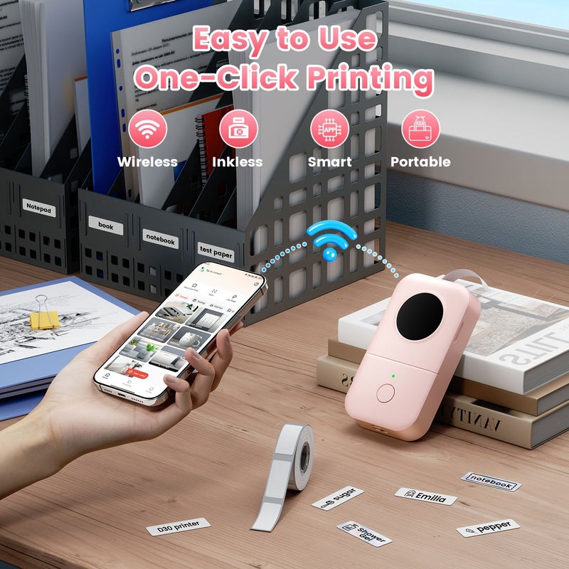 طابعة ملصقات لاسلكية محمولة صغيرة الحجم، طابعة حرارية مع شريط، قابلة للشحن عبر USB، طباعة بدون حبر، لتنظيم المنزل والمكتب وتحديد تواريخ الأغذية، متوافقة مع الهواتف الذكية، باللون البنفسجي - Image 4