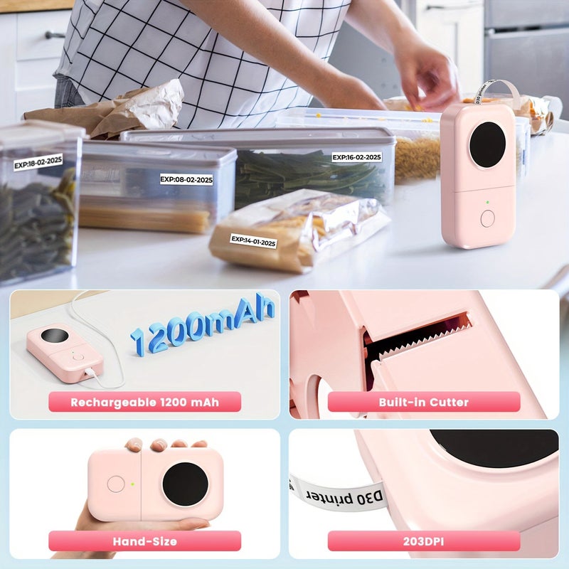 طابعة ملصقات لاسلكية محمولة صغيرة الحجم، طابعة حرارية مع شريط، قابلة للشحن عبر USB، طباعة بدون حبر، لتنظيم المنزل والمكتب وتحديد تواريخ الأغذية، متوافقة مع الهواتف الذكية، باللون البنفسجي - Image 5