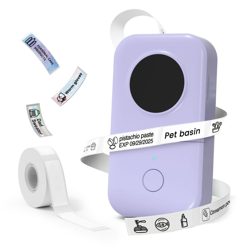 طابعة ملصقات لاسلكية محمولة صغيرة الحجم، طابعة حرارية مع شريط، قابلة للشحن عبر USB، طباعة بدون حبر، لتنظيم المنزل والمكتب وتحديد تواريخ الأغذية، متوافقة مع الهواتف الذكية، باللون البنفسجي - Image 1