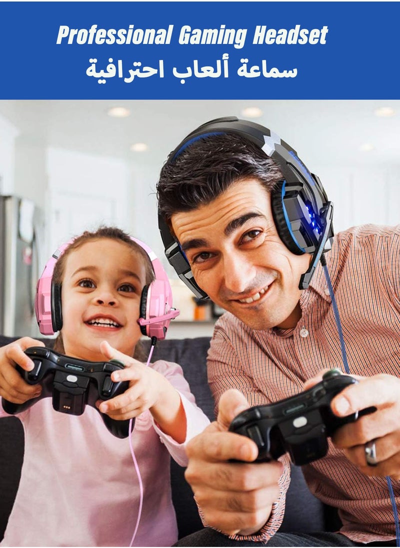 SY830MV Stereo Gaming Headset for PS5 PS4, PC, Xbox One Controller, Noise Cancelling Over Ear Headphones with Mic, LED Light, Bass Surround, Soft Memory Earmuffs Wired Over-Ear Gaming Headphones