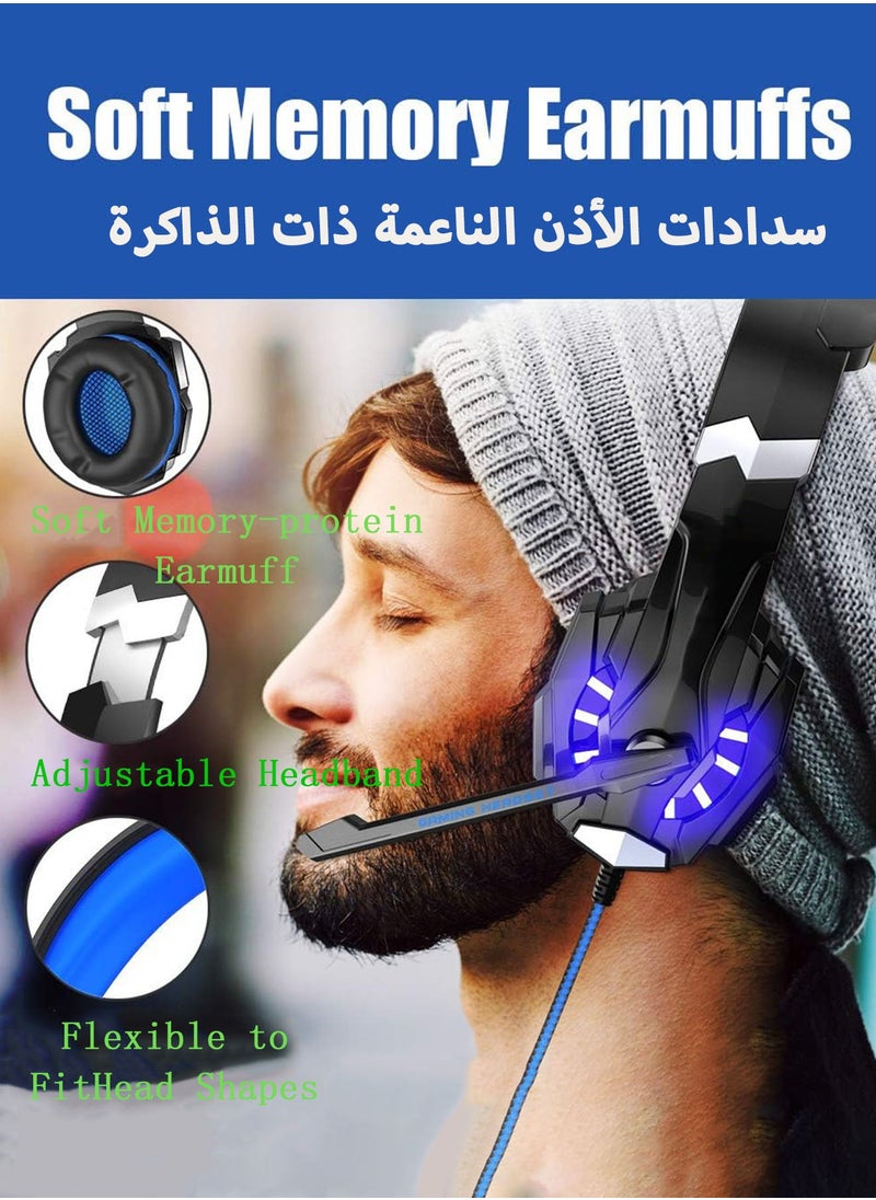 SY830MV Stereo Gaming Headset for PS5 PS4, PC, Xbox One Controller, Noise Cancelling Over Ear Headphones with Mic, LED Light, Bass Surround, Soft Memory Earmuffs Wired Over-Ear Gaming Headphones