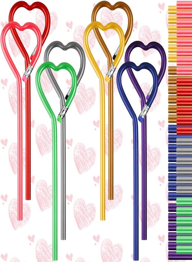 Fainne 60 Pcs Valentine‘s Day Heart Shape Pencils Wooden Note Pencils Assorted Colorful Heart Pen for Adults Valentines Gift Exchange Carnival Game Prizes(Multi Colors) - Image 1
