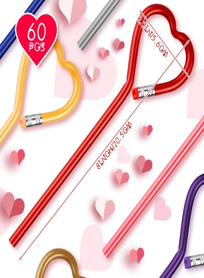 Fainne 60 Pcs Valentine‘s Day Heart Shape Pencils Wooden Note Pencils Assorted Colorful Heart Pen for Adults Valentines Gift Exchange Carnival Game Prizes(Multi Colors) - Image 2