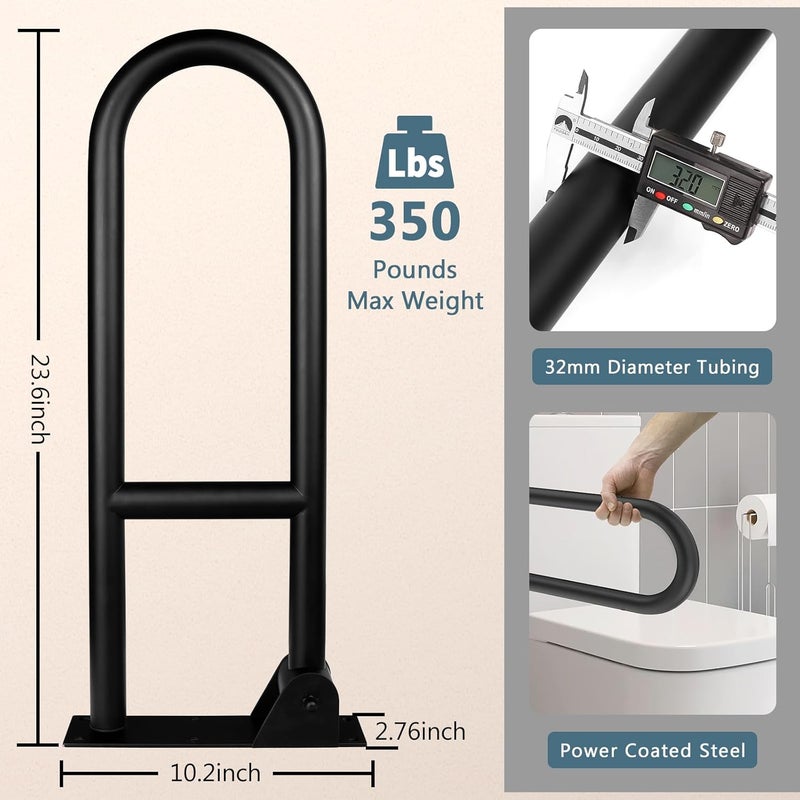 WochiTV 23.6 INCH Stainless Toilet Safety Rails, Matte Black Handicap Grab Bars for Elderly, Disabled Flip-Up Bathroom Grab Bar, Toilet Handrails Hand Grips Handle Shower Assist Aid - Image 5