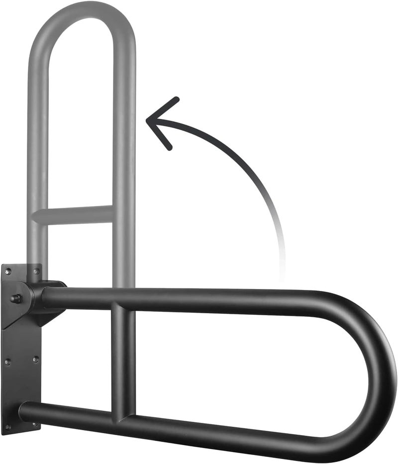 WochiTV 23.6 INCH Stainless Toilet Safety Rails, Matte Black Handicap Grab Bars for Elderly, Disabled Flip-Up Bathroom Grab Bar, Toilet Handrails Hand Grips Handle Shower Assist Aid - Image 1