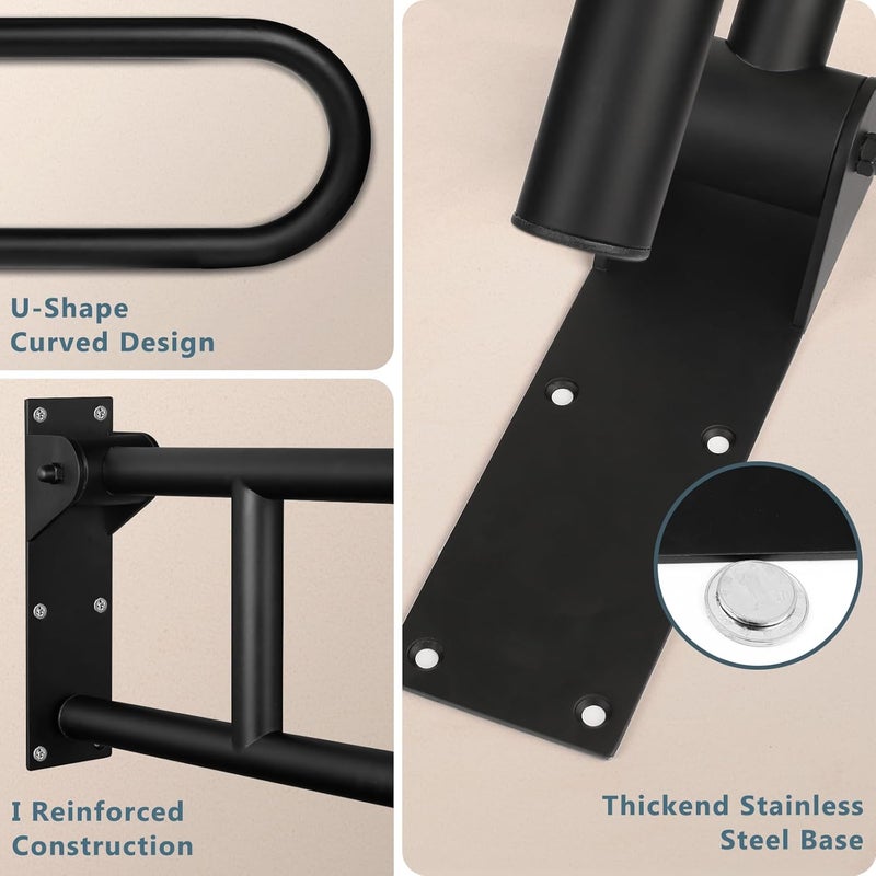 WochiTV 23.6 INCH Stainless Toilet Safety Rails, Matte Black Handicap Grab Bars for Elderly, Disabled Flip-Up Bathroom Grab Bar, Toilet Handrails Hand Grips Handle Shower Assist Aid - Image 4