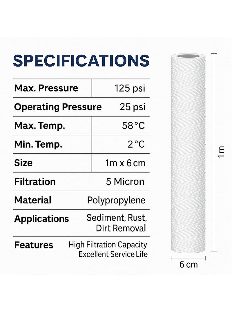 PP Sediment Filter 1M X 6CM 5 Micron 5 Pack For Desalination Hotels Agriculture - Image 3