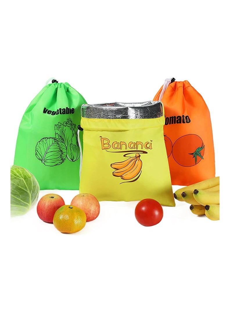 Auger Vegetable Fruit Storage Bags, Banana Bags for Fridge with Drawstring, 14x11in Reusable Storage Bag for Fridge with Foil Lining, Safe Fridge Fruit Fresh for Bananas Vegetables Tomatoes, 3Pcs - Image 1