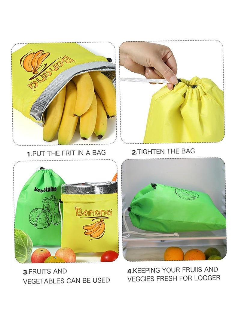 Auger Vegetable Fruit Storage Bags, Banana Bags for Fridge with Drawstring, 14x11in Reusable Storage Bag for Fridge with Foil Lining, Safe Fridge Fruit Fresh for Bananas Vegetables Tomatoes, 3Pcs - Image 4