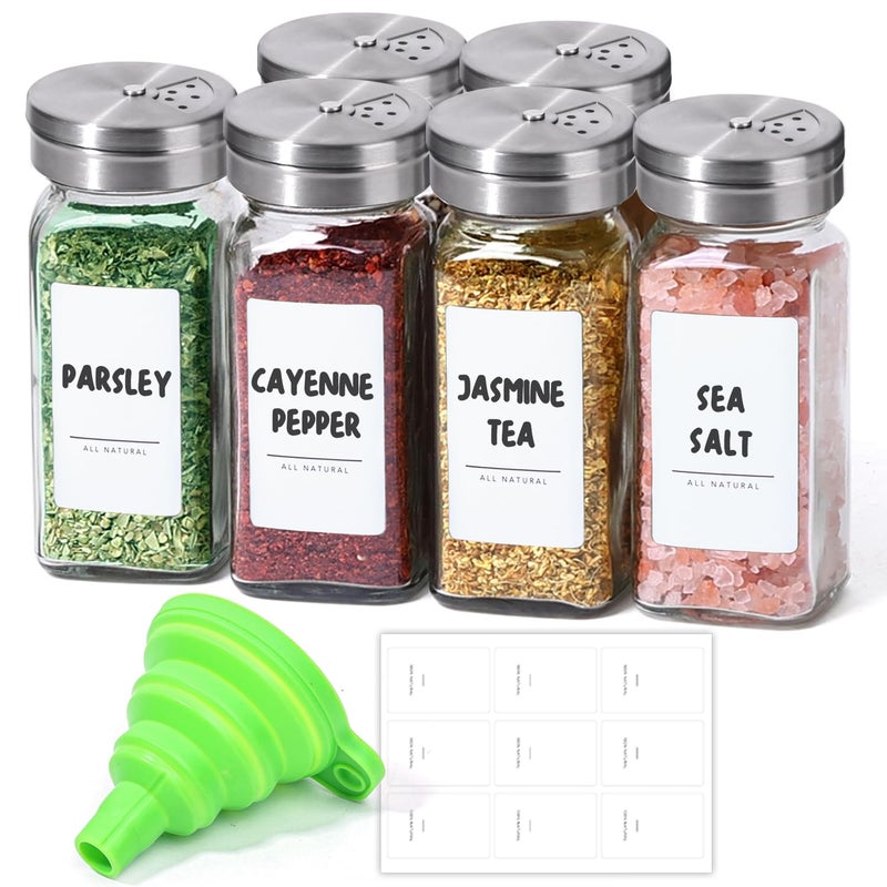 ComSaf Spice Jars with Shaker lids Adjustable 4oz 6PCS 9 DIY Labels Spice Jars Trial Set Supplement Set Empty Ingredient Containers and Square Ingredient Bottles for Kitchen and Seasoning - Image 2