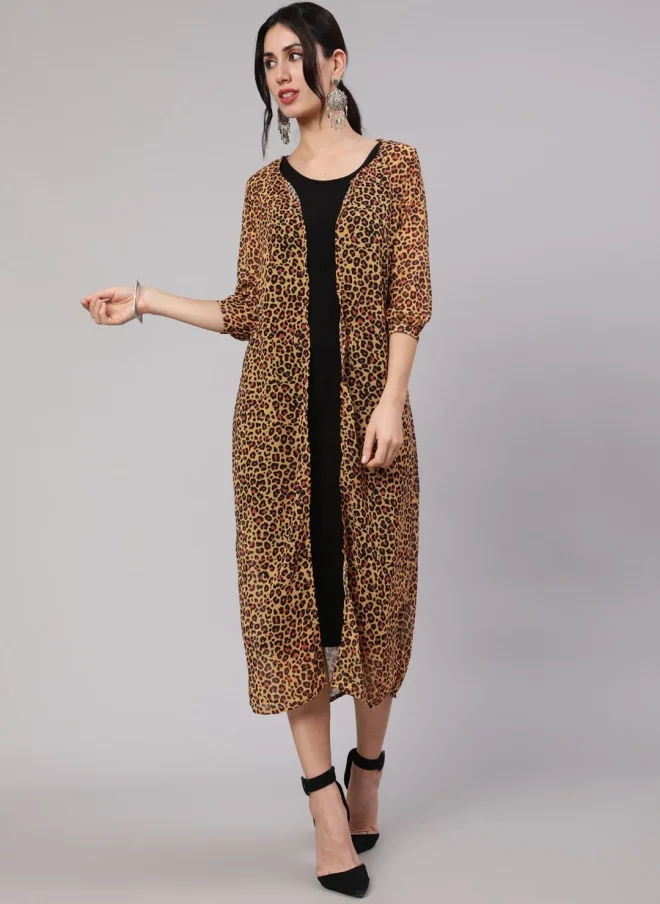 أيه كيه إس Mustard Animal Printed Longline Jacket for Women