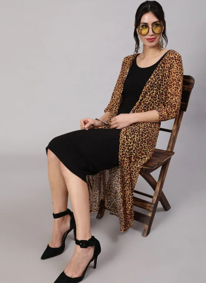 AKS Mustard Animal Printed Longline Jacket for Women