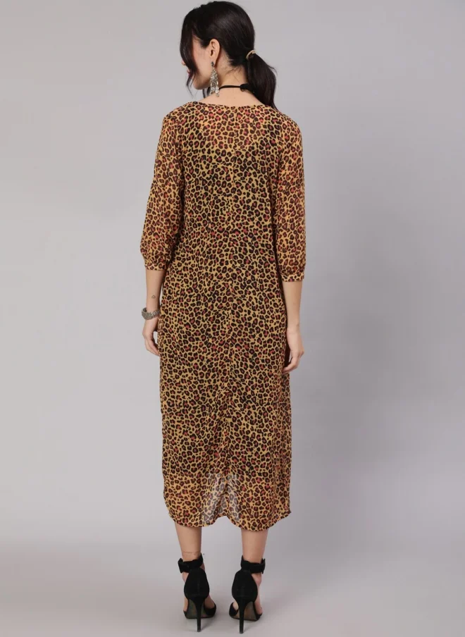 AKS Mustard Animal Printed Longline Jacket for Women