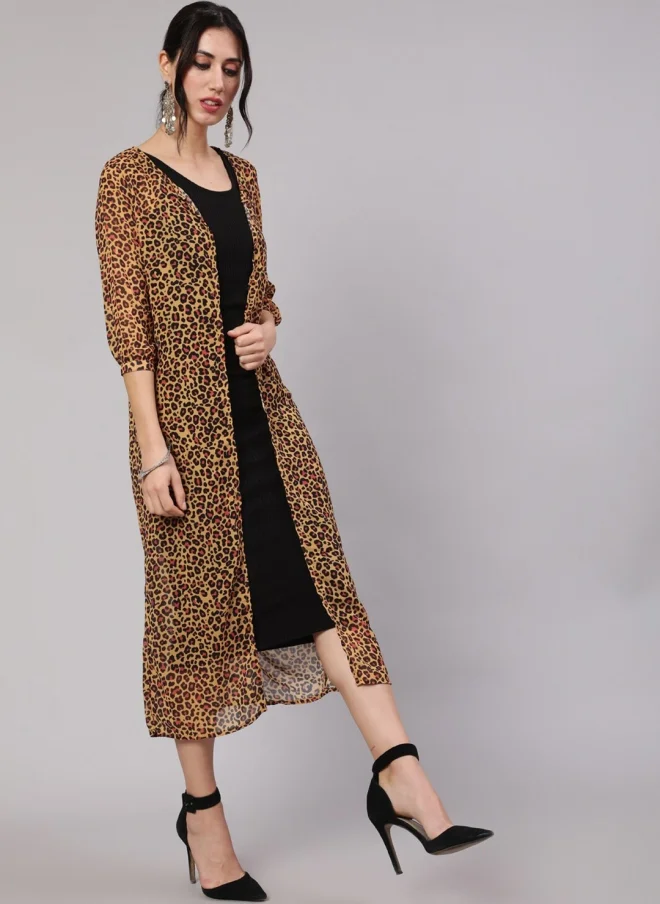 AKS Mustard Animal Printed Longline Jacket for Women