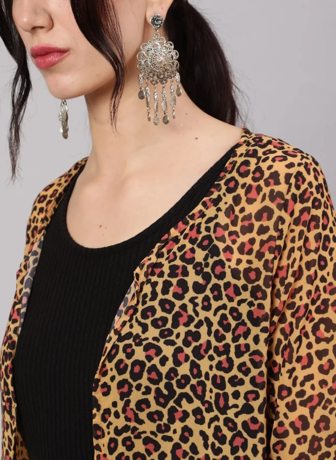 أيه كيه إس Mustard Animal Printed Longline Jacket for Women