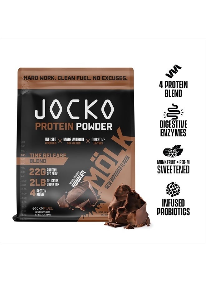 Jocko Fuel - Jocko Mölk Whey Protein Powder - Keto, Probiotics, Grass Fed, Digestive Enzymes, Amino Acids, Sugar Free Monk Fruit Blend - Supports Muscle Recovery & Growth (2 LB, Chocolate) - Image 1