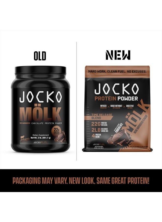 Jocko Fuel - Jocko Mölk Whey Protein Powder - Keto, Probiotics, Grass Fed, Digestive Enzymes, Amino Acids, Sugar Free Monk Fruit Blend - Supports Muscle Recovery & Growth (2 LB, Chocolate) - Image 1