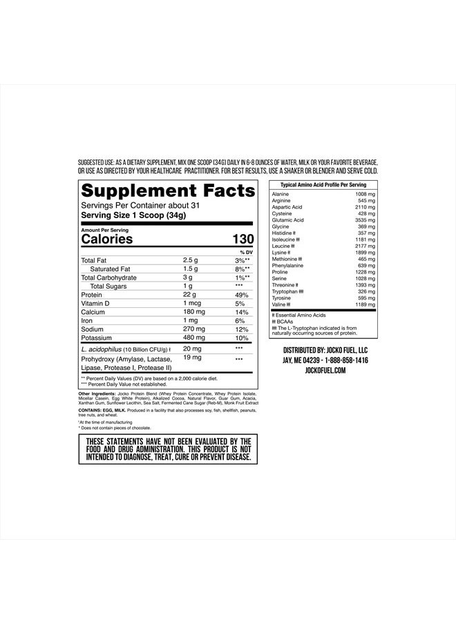 Jocko Fuel - Jocko Mölk Whey Protein Powder - Keto, Probiotics, Grass Fed, Digestive Enzymes, Amino Acids, Sugar Free Monk Fruit Blend - Supports Muscle Recovery & Growth (2 LB, Chocolate) - Image 1