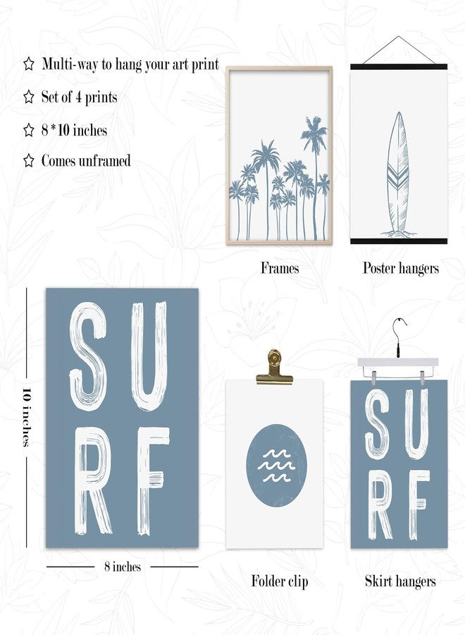 BearCake Coastal Summer Beach Surfing Wall Art Set of 4, Surf Room Decor, Beachy Room Decor Aesthetic, Coastal Wall Decor, Nautical Wall Art Decor, Coastal Beach House Decor, 8x10 Inches - Image 5