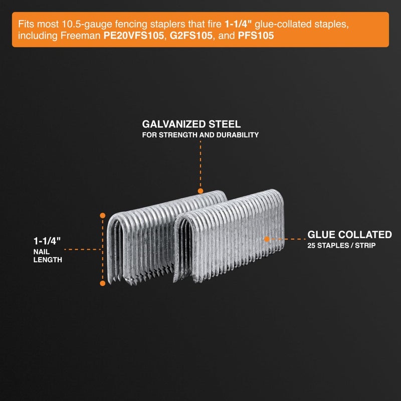 Freeman 10.5-Gauge 1-1/4" Fencing Staples | Glue Collated | Galvanized Steel | 1,500 Count | for Livestock Fencing, Pet Enclosures, Trellising, Deer Control & Farm Use | FS105G125 - Image 4