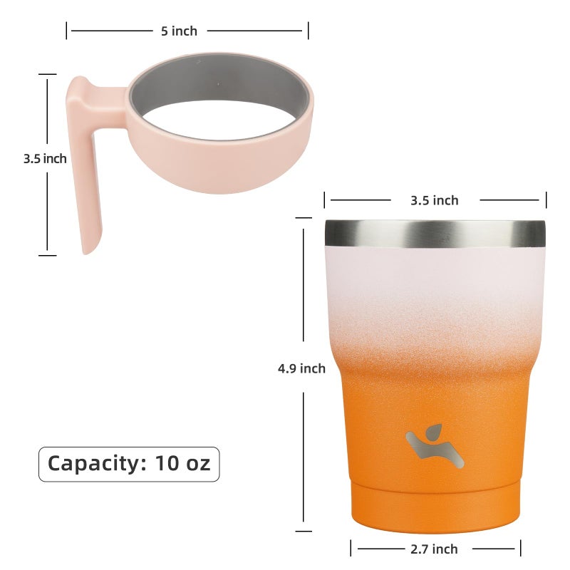 Konokyo 10 oz Tumbler with Handle and 2 Straw 2 Lid, Insulated Water Bottle Stainless Steel Vacuum Cup Reusable Travel Mug,Coral - Image 4