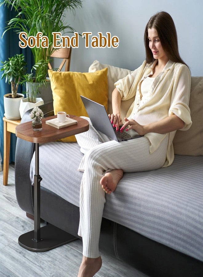 Simcat C Shaped Side Table,Adjustable Height C Table End Table for Couch,360°Swivel Couch Side Tables Slide Laptop Desk for Sofa/Bed/Bathtub/Rotating Tabletop (Walnut) - Image 2