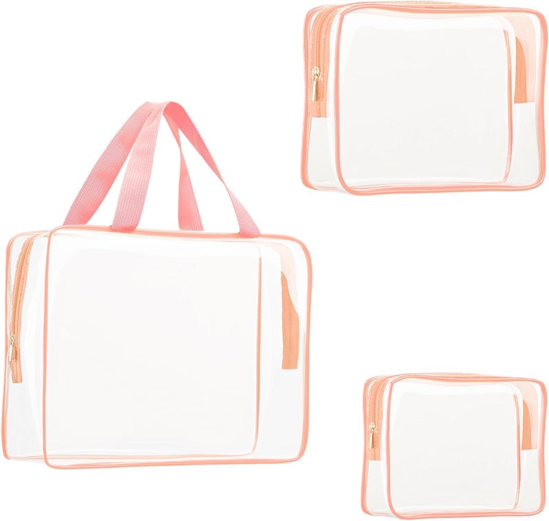 vidsel vidsel 3pcs Crystal Clear Toiletry Bag, TSA Approved Travel Bag PVC Bag, Travel Beach Essentials Accessories Cosmetic Makeup Bags Set Carry on Airport Airline Compliant Bag Luggage Pouch Women 