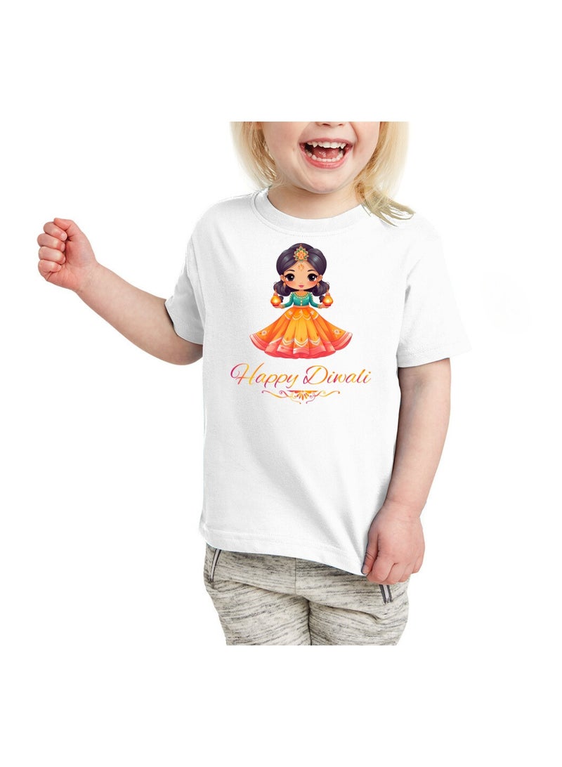 برينت شوب فور مي تي شيرت ديوالي للأطفال البنات - احتفل بمهرجان الأضواء مع قمصان احتفالية ومريحة بأكمام قصيرة للفتيات - مثالية لحفلات ديوالي - Image 1