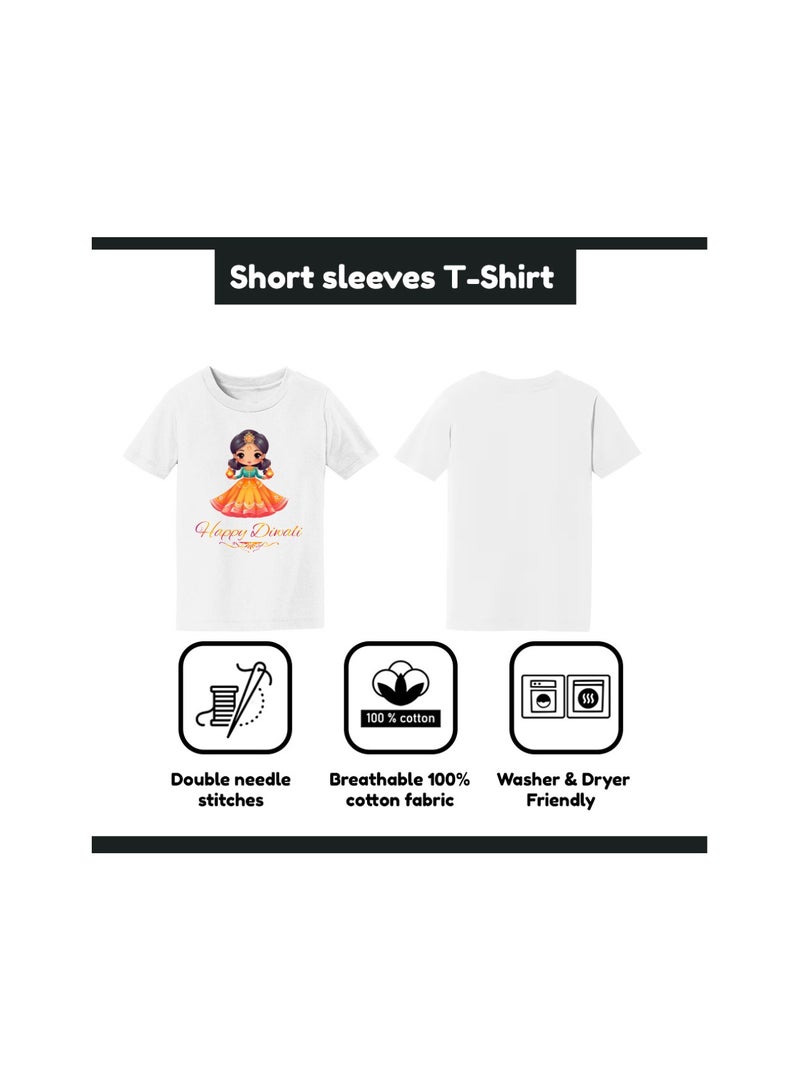 برينت شوب فور مي تي شيرت ديوالي للأطفال البنات - احتفل بمهرجان الأضواء مع قمصان احتفالية ومريحة بأكمام قصيرة للفتيات - مثالية لحفلات ديوالي - Image 5