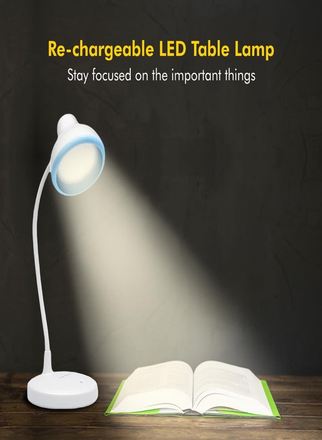 Wipro Re-Chargeable LED Table Lamp, Round and Flexible Design with 3 Grade Dimming, 6W Desk Lamp for Study with Adjustable Neck, White, ABS, Pack of 1 - Image 2