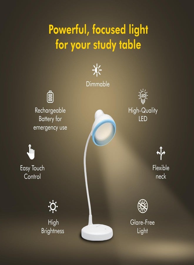 Wipro Re-Chargeable LED Table Lamp, Round and Flexible Design with 3 Grade Dimming, 6W Desk Lamp for Study with Adjustable Neck, White, ABS, Pack of 1 - Image 3